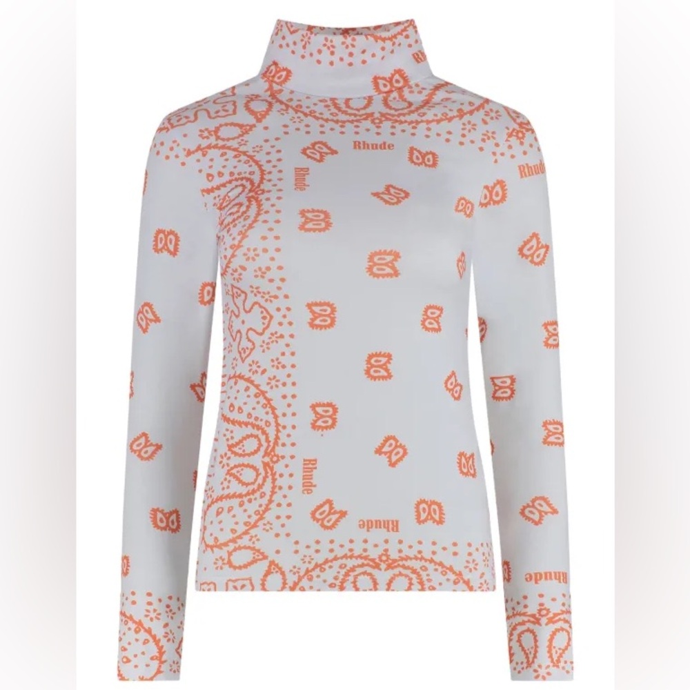 Rhude Bandana Turtleneck T Shirt Long Sleeve Logo Grey Coral